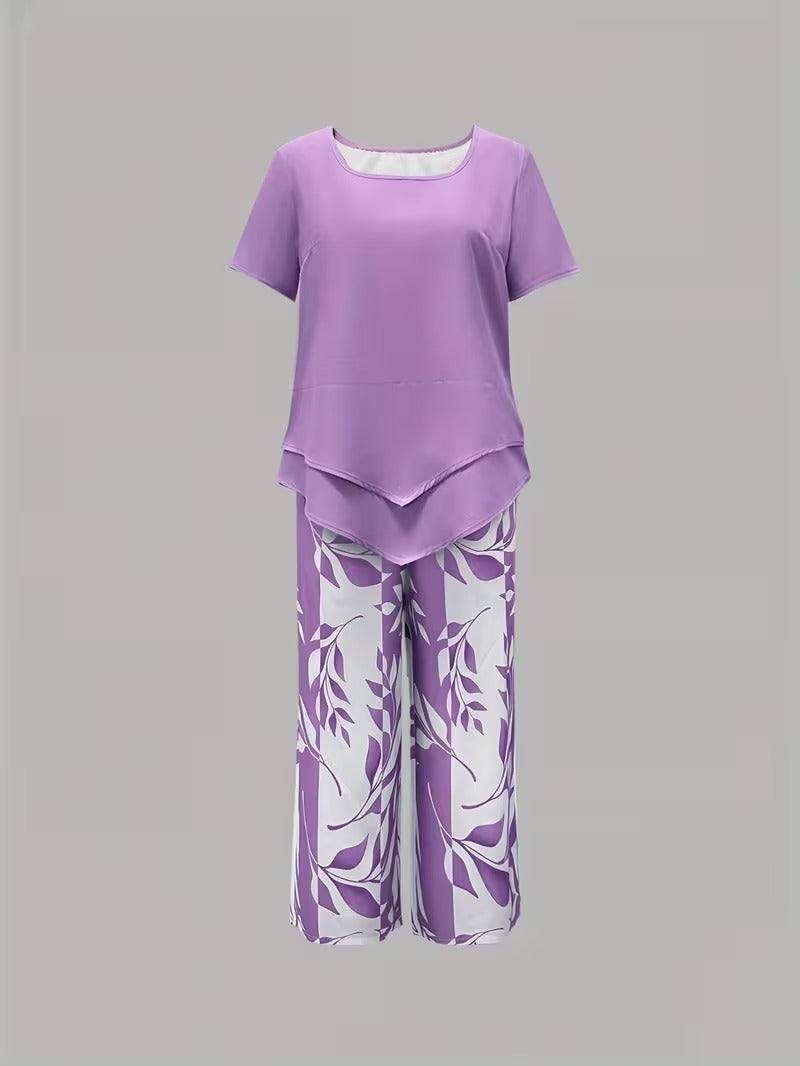 Elmyra | Conjunto de Dos Piezas Casual con Estampado de Hojas
