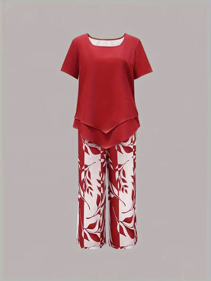 Elmyra | Conjunto de Dos Piezas Casual con Estampado de Hojas
