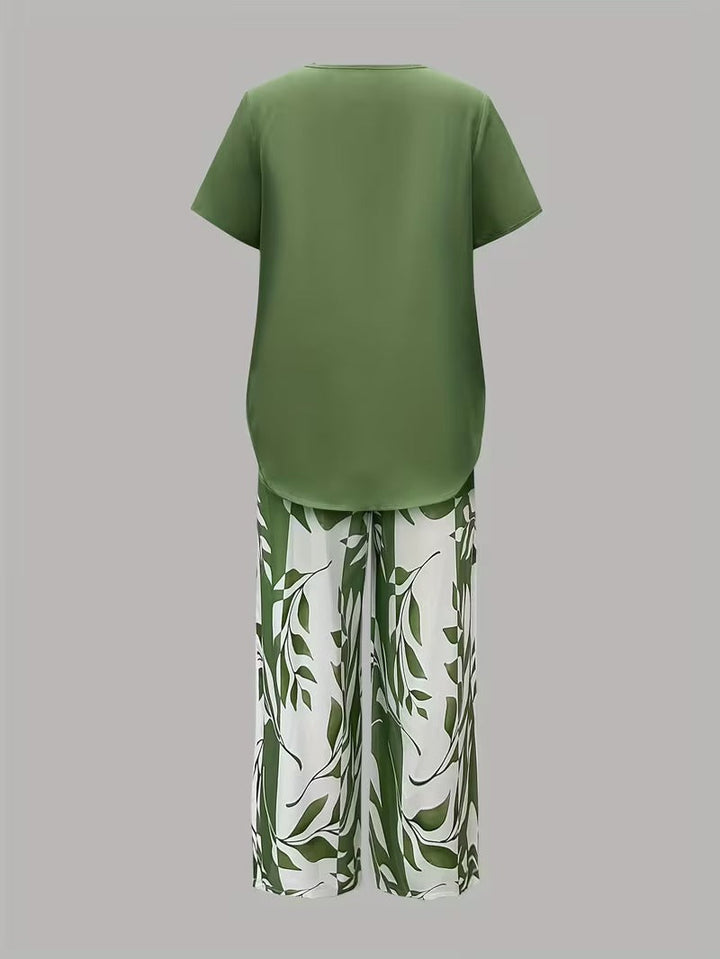 Elmyra | Conjunto de Dos Piezas Casual con Estampado de Hojas