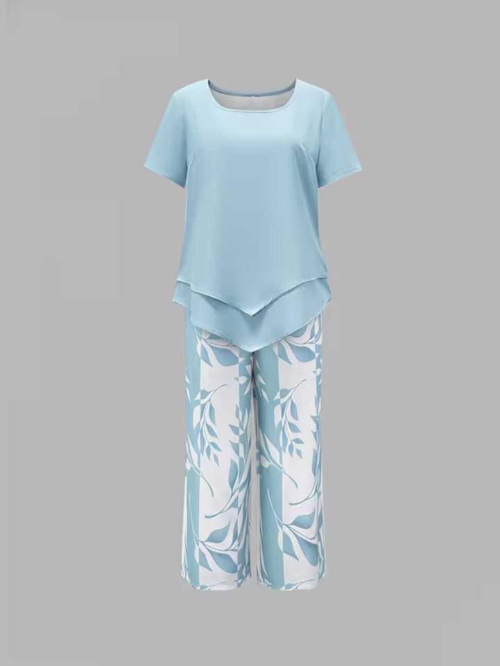 Elmyra | Conjunto de Dos Piezas Casual con Estampado de Hojas