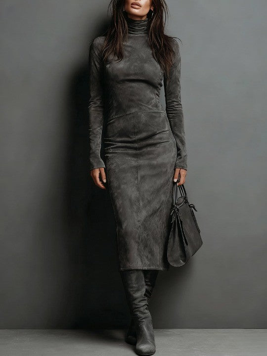 Lorena – Vestido midi largo elegante marrón