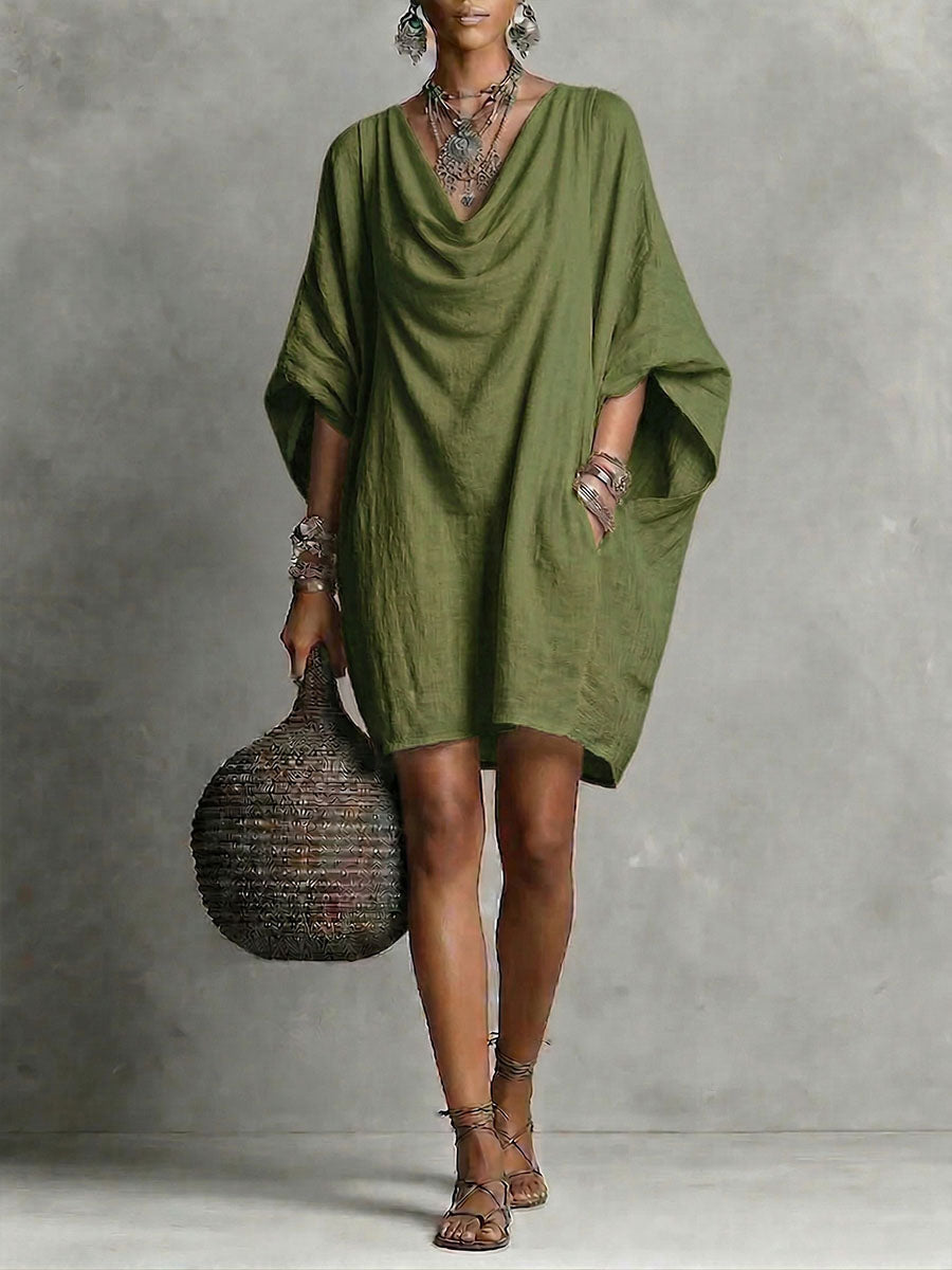 Teresa – Vestido corto fluido elegante con cuello caído y manga amplia