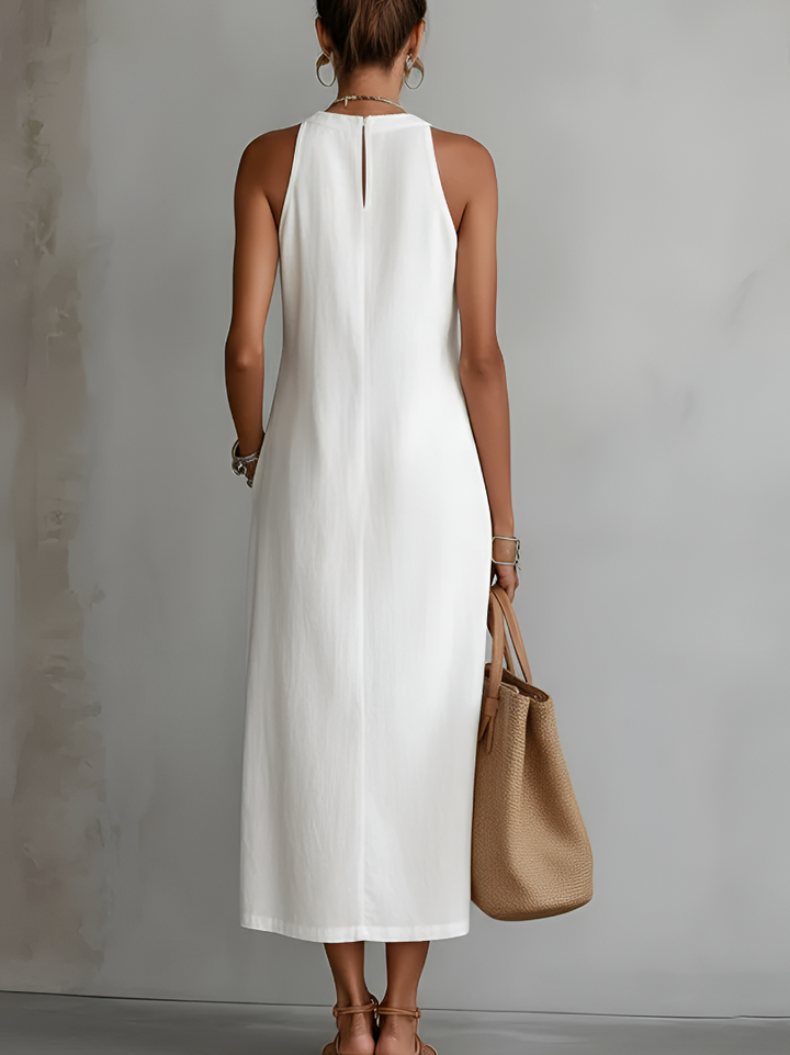 Jimena – Vestido midi elegante con cuello mao
