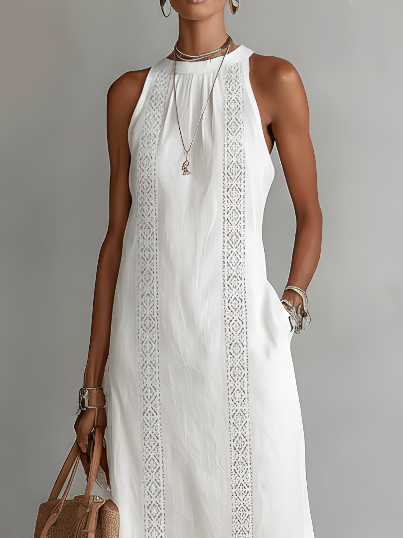 Jimena – Vestido midi elegante con cuello mao