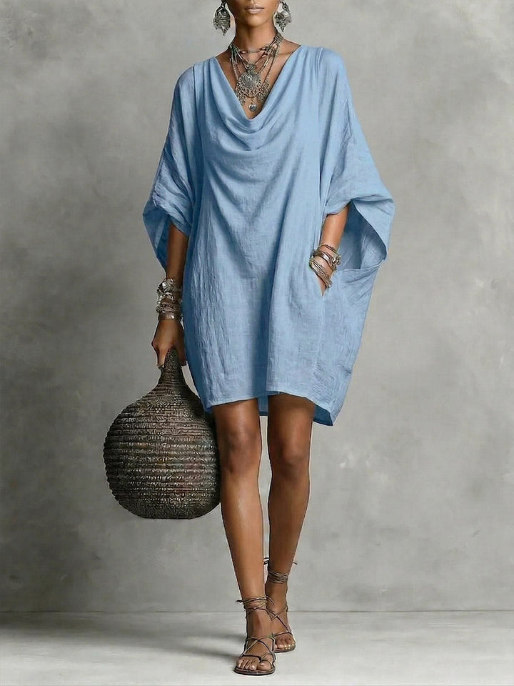 Teresa – Vestido corto fluido elegante con cuello caído y manga amplia