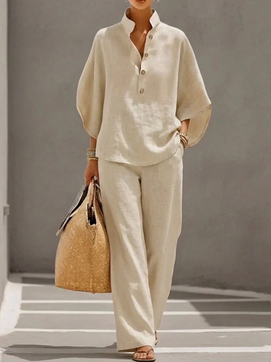 Maribel – Conjunto elegante con mangas murciélago y pantalón ancho
