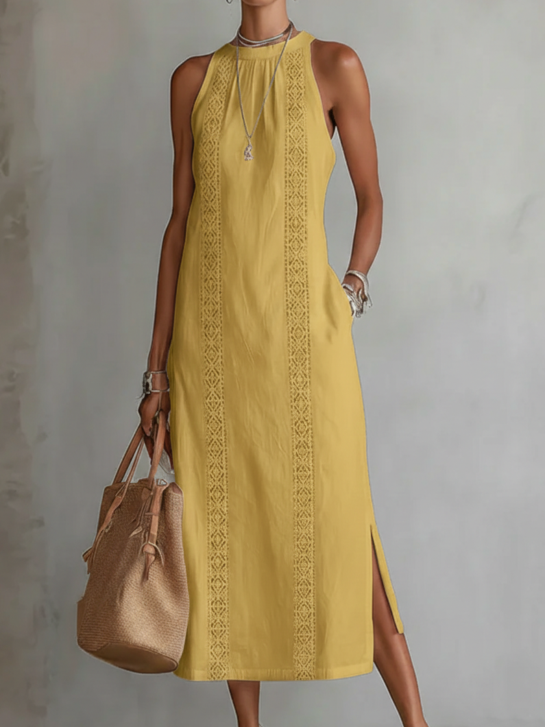 Jimena – Vestido midi elegante con cuello mao