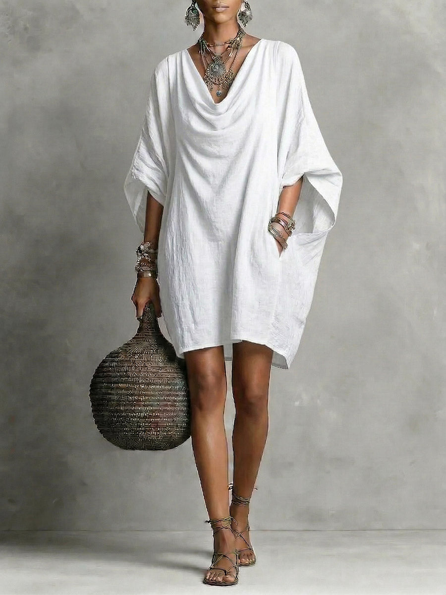 Teresa – Vestido corto fluido elegante con cuello caído y manga amplia