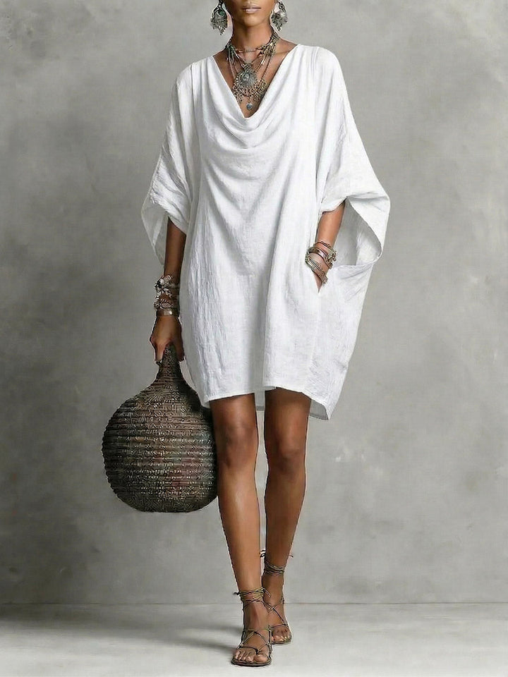 Teresa – Vestido corto fluido elegante con cuello caído y manga amplia