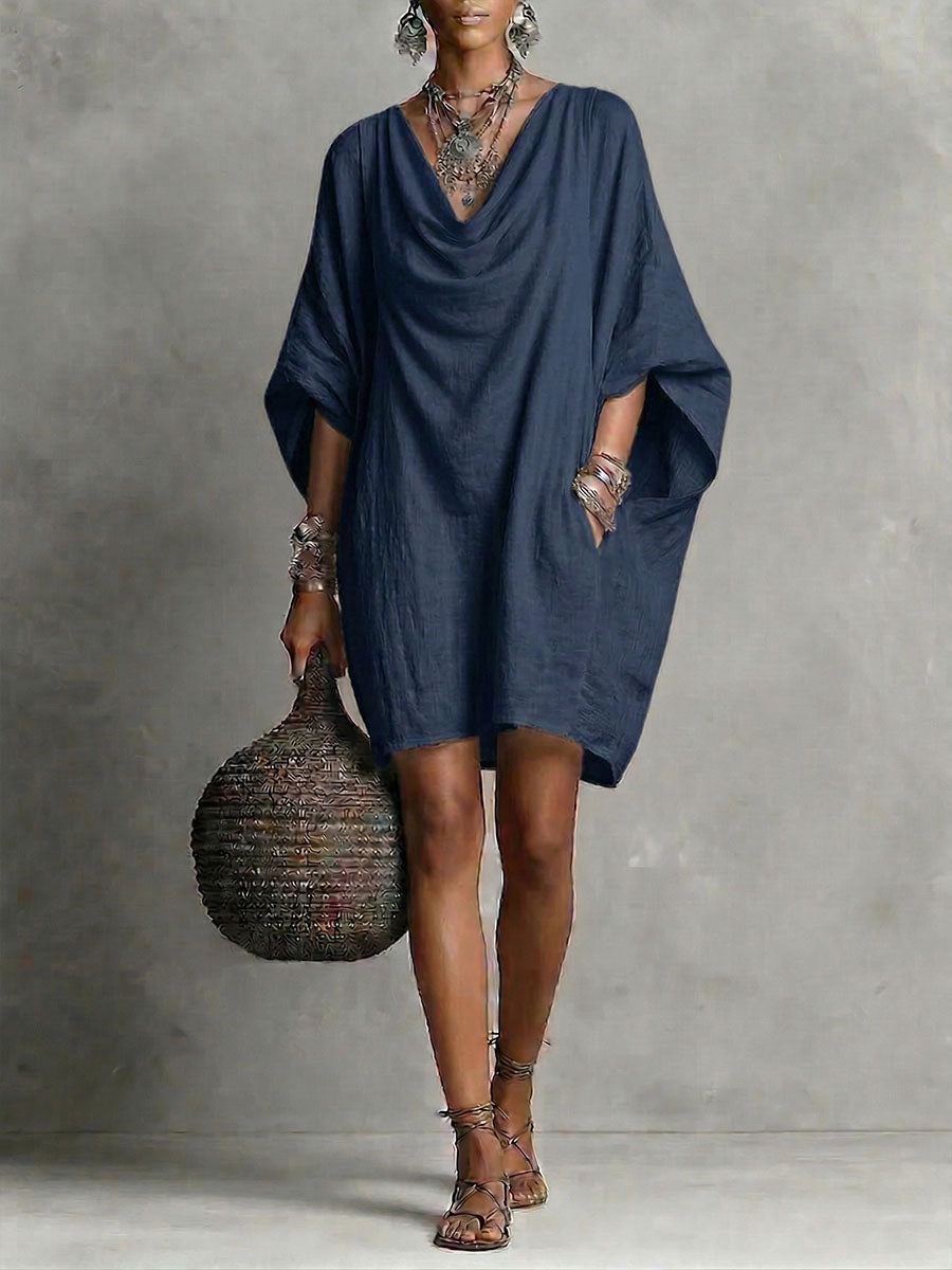 Teresa – Vestido corto fluido elegante con cuello caído y manga amplia
