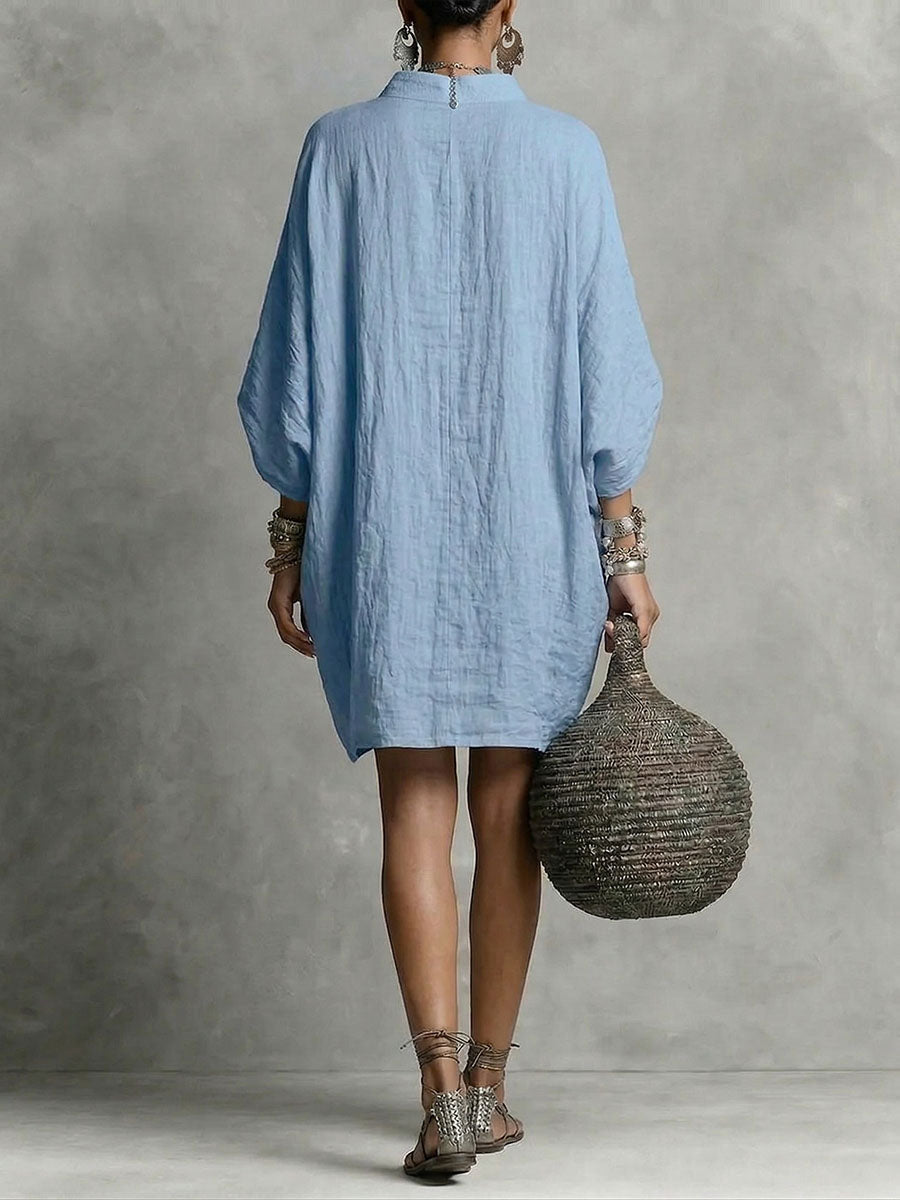 Inés – Vestido corto elegante con escote en V y manga amplia