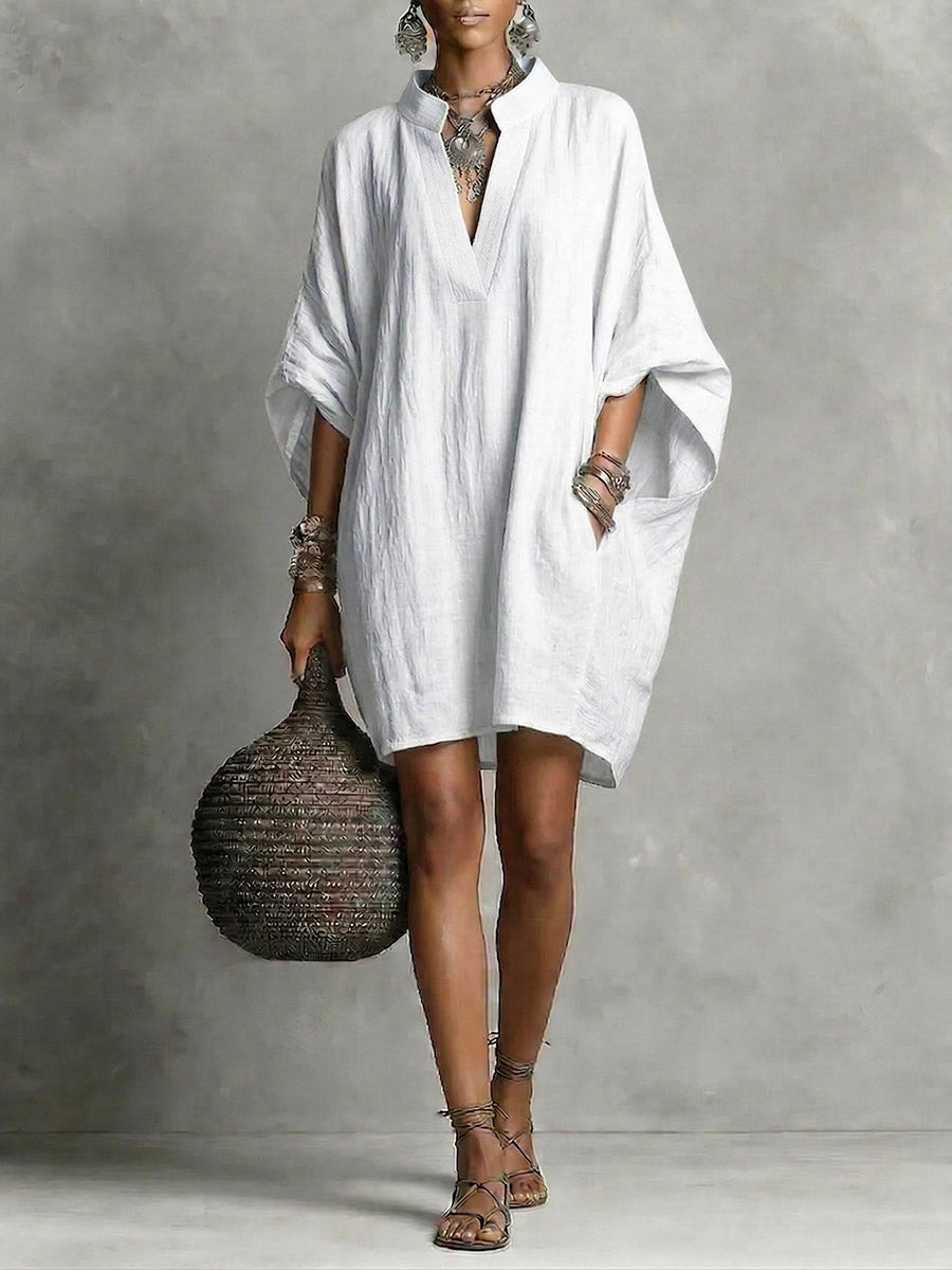 Inés – Vestido corto elegante con escote en V y manga amplia