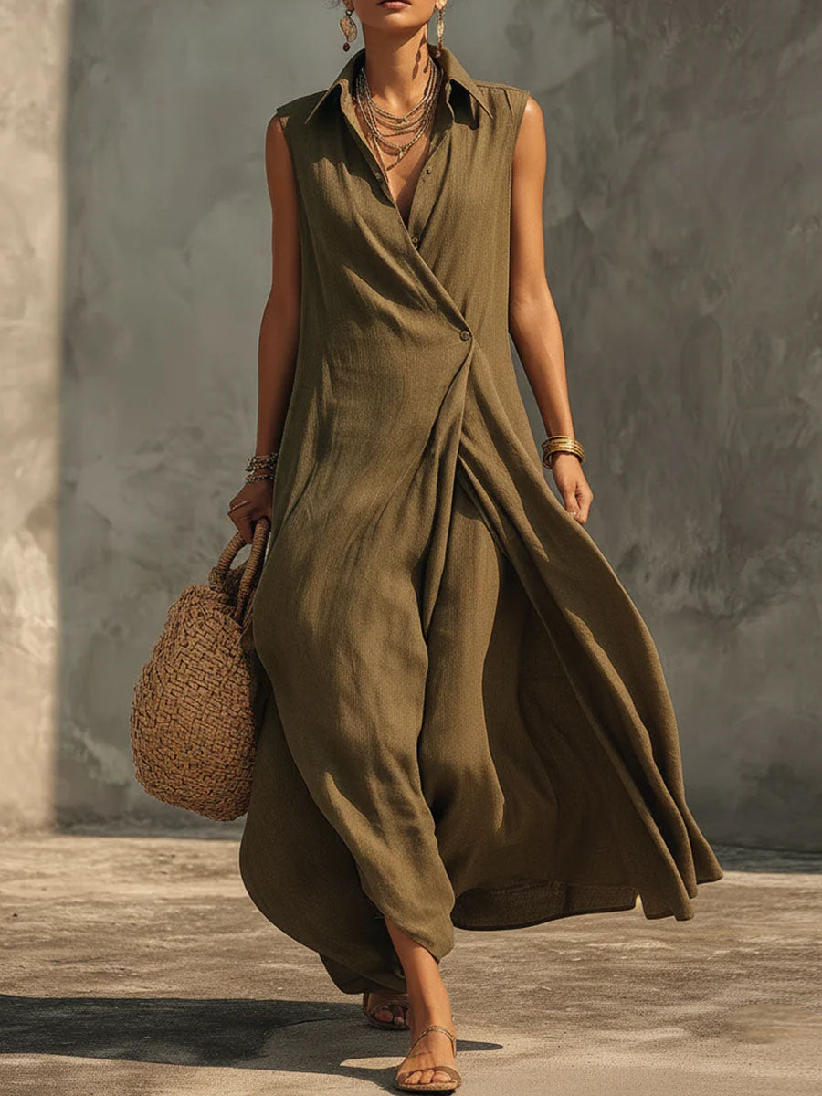 Silvia – Vestido largo fluido elegante con escote cruzado