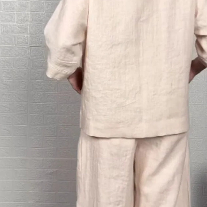 Isabella – Conjunto de dos piezas con bajo irregular, top con escote en V y pantalón de pierna ancha, elegante y con estilo sin esfuerzo