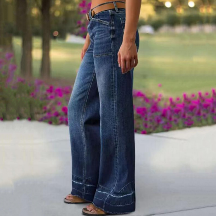 Isabella – Jeans acampanados retro para mujer, bolsillos funcionales y ajuste elegante de cintura alta