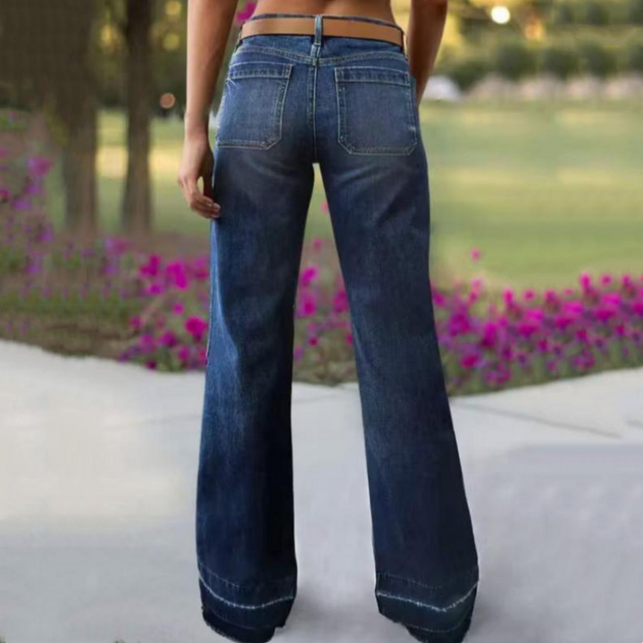 Isabella – Jeans acampanados retro para mujer, bolsillos funcionales y ajuste elegante de cintura alta