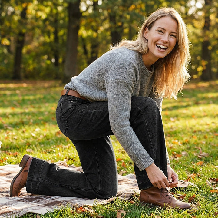 Isabella – Jeans acampanados retro para mujer, bolsillos funcionales y ajuste elegante de cintura alta