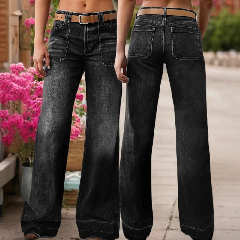 Isabella – Jeans acampanados retro para mujer, bolsillos funcionales y ajuste elegante de cintura alta