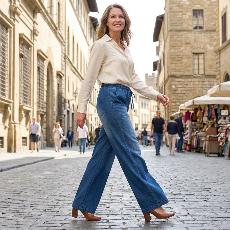 Sofía – Vaqueros de mujer con cintura de cordón y corte elegante