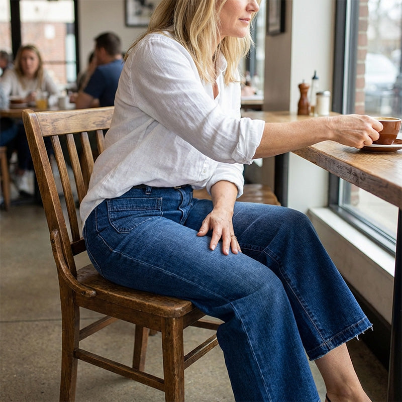 Lucía – Jeans casuales de mujer de cintura alta y pierna ancha elegante
