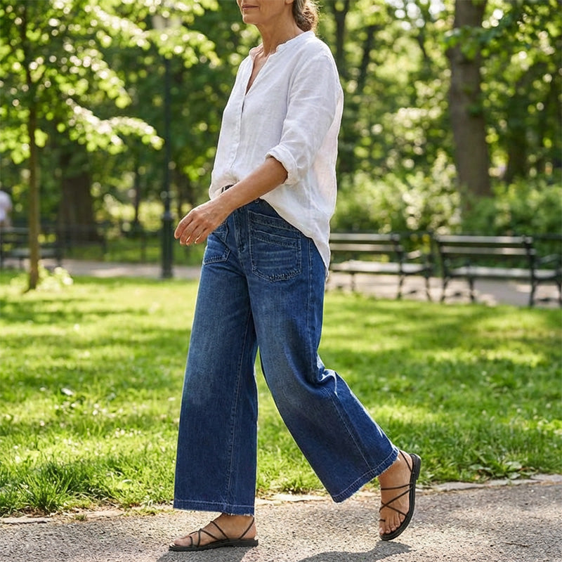 Lucía – Jeans casuales de mujer de cintura alta y pierna ancha elegante