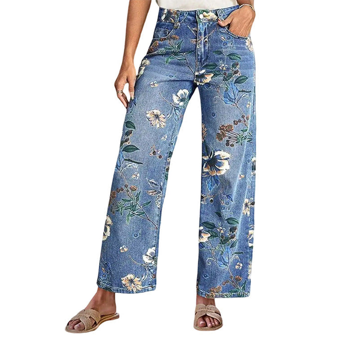 Clara – Jeans de mujer con estampado floral, ajuste recto y cómodo