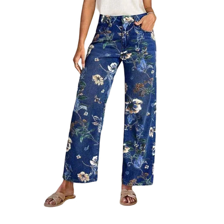 Clara – Jeans de mujer con estampado floral, ajuste recto y cómodo