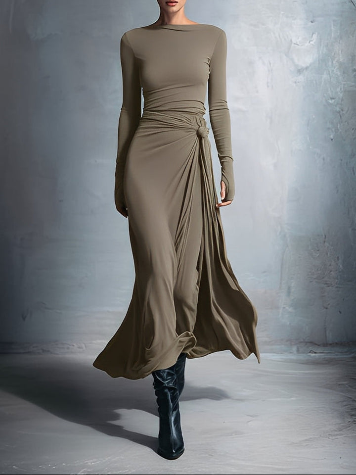 Naiara – Vestido maxi elegante con nudo lateral